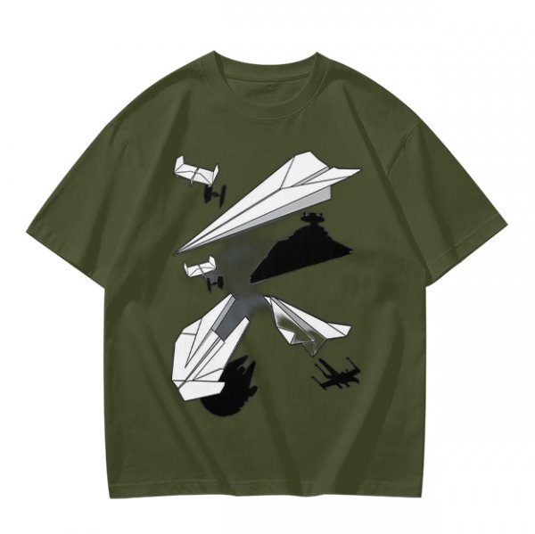 Olive T-Shirt with Paper Airplane Star Wars Inspired Print
