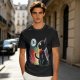 Olive T-shirt with black cat watching moon witch silhouette print