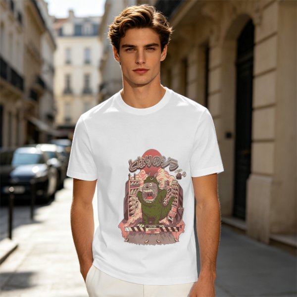 Olive T-shirt with parody monster anime graphic print
