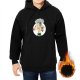 Black hoodie with cartoon pirate swordsman graphic print