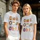 Olive T-Shirt With Cute Breakfast Cat Graphic Print