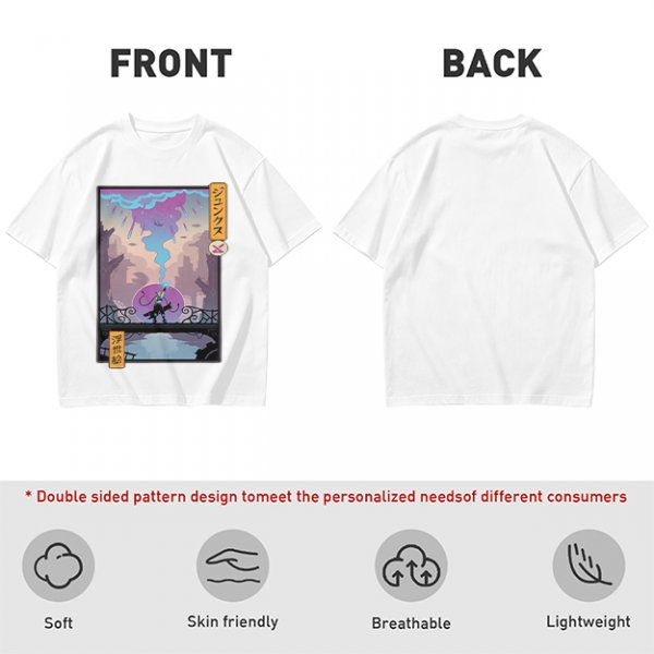 Olive T-shirt with Cyberpunk City Bridge Character Art Print