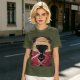 Olive T-shirt with Glitch Art Monkey D Luffy Straw Hat Print