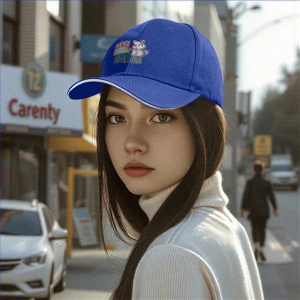 Black baseball cap with cat painting art design