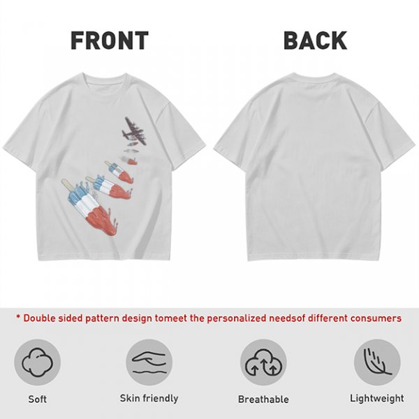 Olive T-Shirt With Melting Red White Blue Popsicle Print