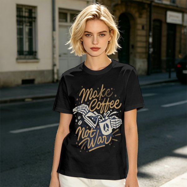 Make Coffee Not War Skeleton Hand Graphic T-Shirt