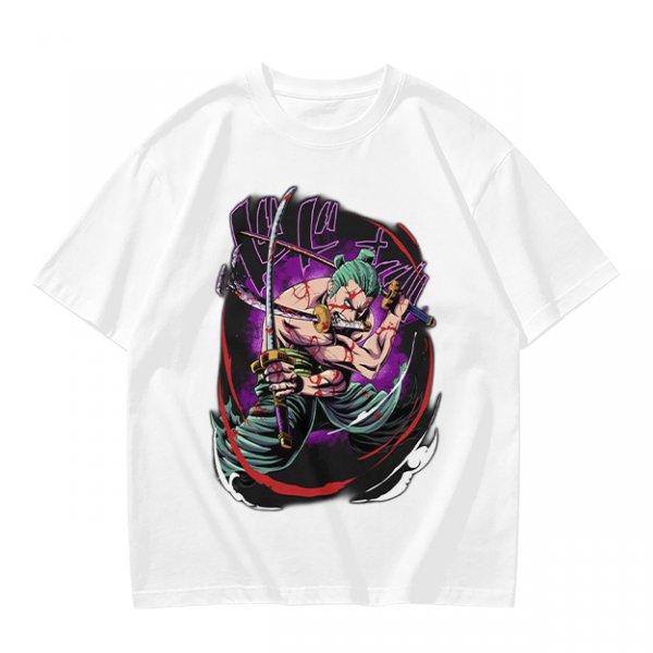 Olive T-shirt with One Piece Roronoa Zoro Three Sword Style Print