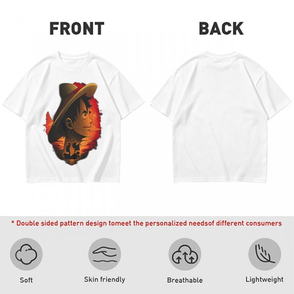 Olive T-Shirt Featuring Monkey D. Luffy Sunset Pirate Ship Art