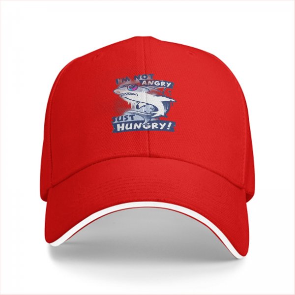 Black Baseball Cap With Shark 'I'm Not Angry Just Hungry' Print