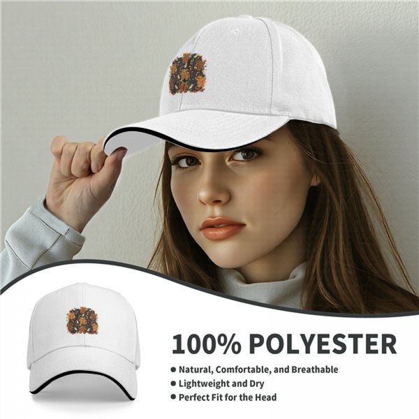 Black Baseball Cap With Christmas Gingerbread Cat Print