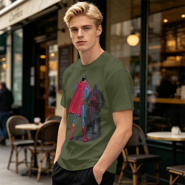 Olive T-shirt with Superman Laser Eyes Art Print