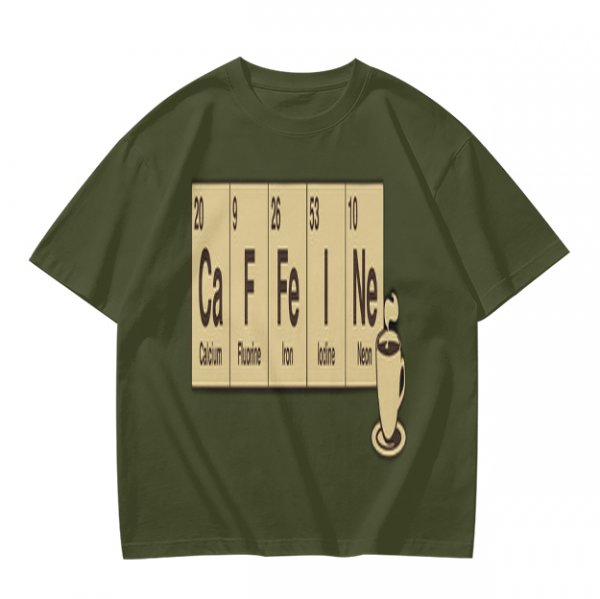 Olive Green T-Shirt With Periodic Table Caffeine Graphic