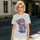 Olive green t-shirt with cartoon characters in cosplay graphic