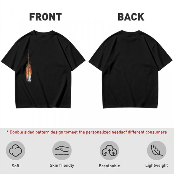Olive Green T-Shirt With Pixel Art Skull Sword And Fire Print