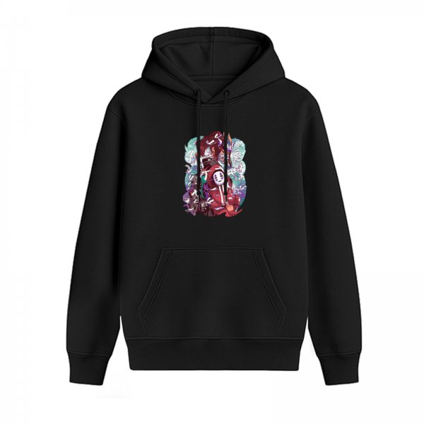 Black hoodie with Spirited Away No Face and Haku anime graphic