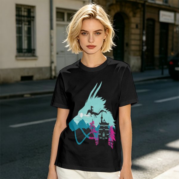 Olive T-Shirt With Spirited Away Dragon Silhouette Artwork