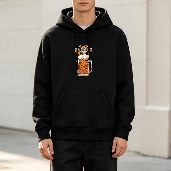 Black Hoodie With Fox In Beer Stein Graphic Print
