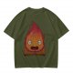 Olive T-Shirt With Cute Calcifer Fire Demon Print