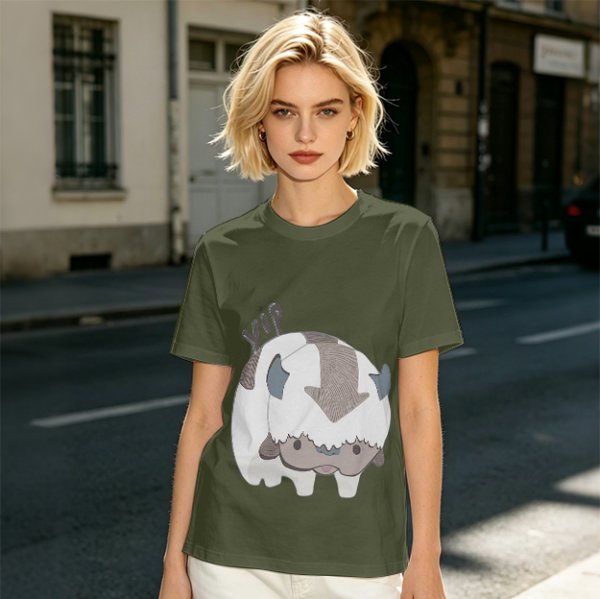 Olive green t-shirt with cute Appa the sky bison print