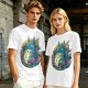 Olive T-Shirt with Whimsical Forest Spirit and Butterfly Print