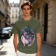 Olive T-Shirt with Yin Yang Dragon Floral Sun Moon Art