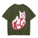 Olive green t-shirt with Kitty Cat graphic print