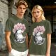 Olive T-shirt with Totoro and Cherry Blossom Tree Art Print