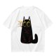 Olive Green T-Shirt With Surprised Black Cat Graphic Print
