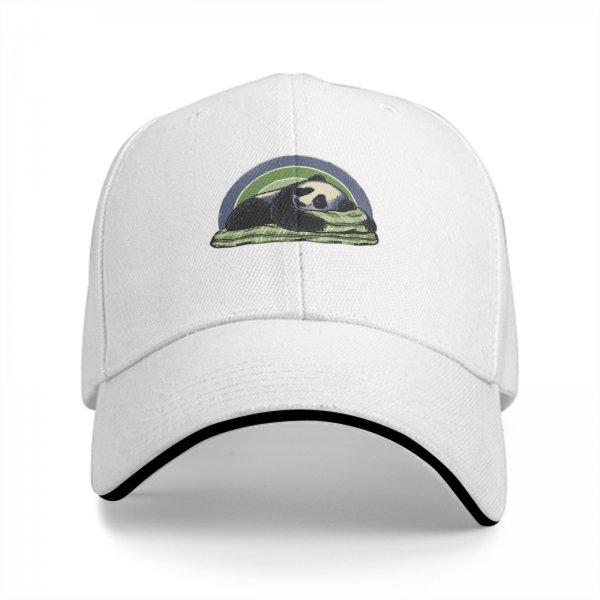 Black Baseball Cap With Sleeping Panda Graphic Design