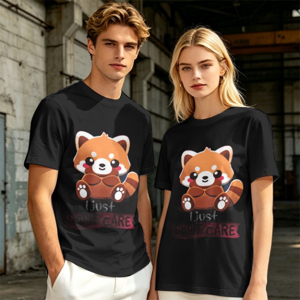 Olive T-Shirt with Cute Red Panda and I Just Don't Care Print