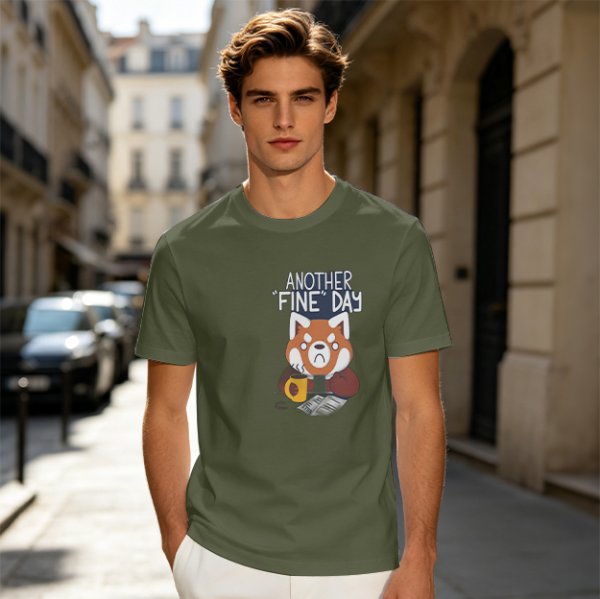 Olive T-Shirt With Another Fine Day Red Panda Coffee Print