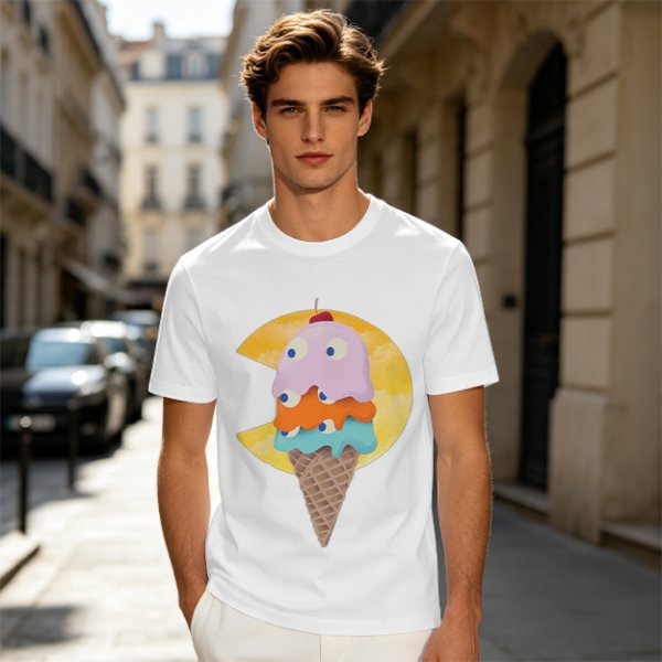 Olive T-Shirt With Melting Ice Cream Ghost Graphic Design