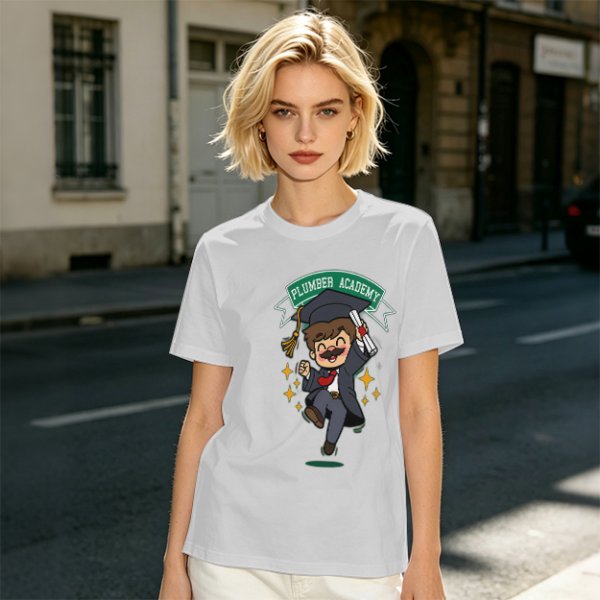 Plumber Academy Graduate Cartoon Character Graphic T-Shirt