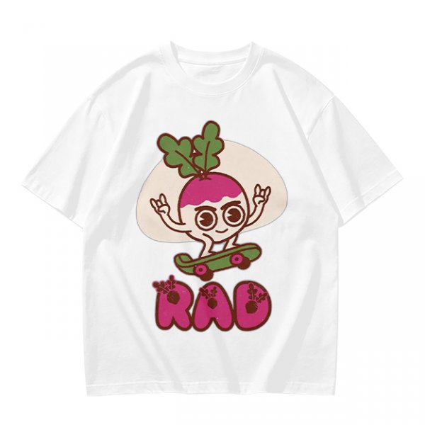 Olive T-Shirt With Rad Skating Radish Cartoon Graphic