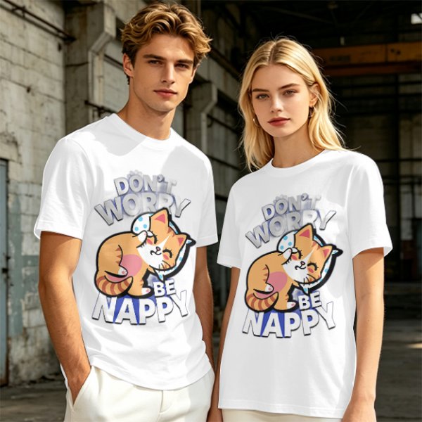 Olive T-Shirt with Don't Worry Be Nappy Sleeping Cat Graphic