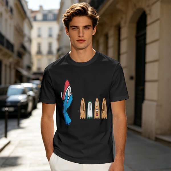 Olive T-Shirt With Blue Monster And Ghost Graphic Print