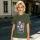 Olive T-Shirt With Cute Chibi Cat Character Group Print