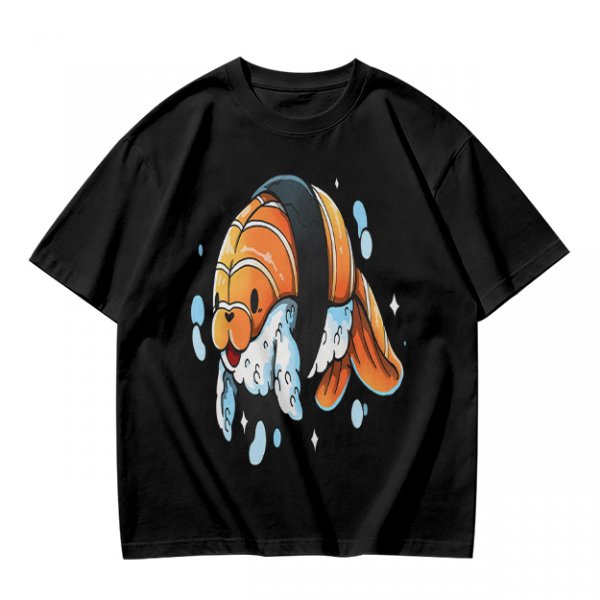 Olive T-Shirt With Cute Clownfish Sushi Graphic Print