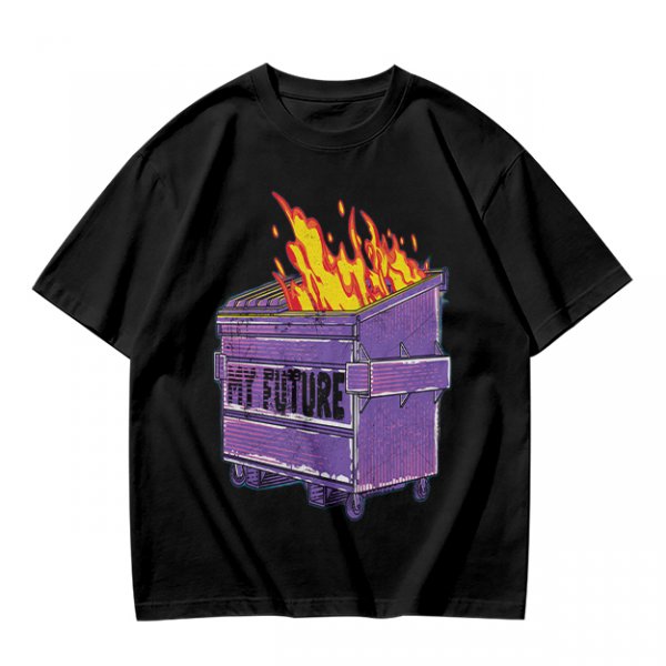 Olive T-Shirt With Burning Dumpster 'My Future' Graphic