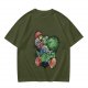 Olive T-shirt with Mario and Yoshi artistic graphic print