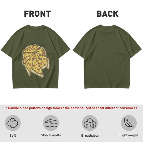 Olive Green T-Shirt With Pepperoni Pizza Slice Graphic
