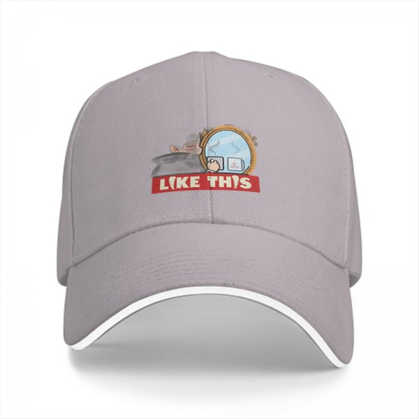 Black baseball cap with mirror and coffee graphic that says LIKE THIS