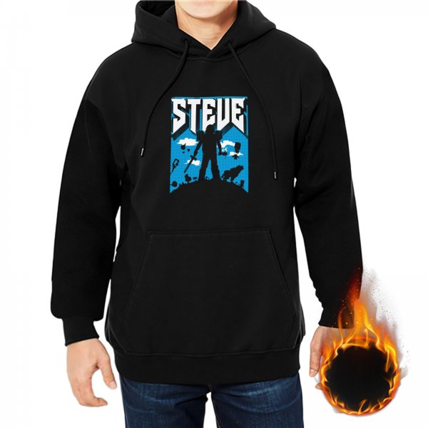 Black hoodie with Steve Minecraft-style graphic print