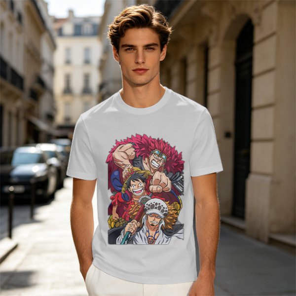 One Piece Straw Hat Luffy, Kid and Law Graphic Print T-Shirt
