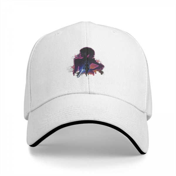 Black baseball cap with anime silhouette and star graphic design