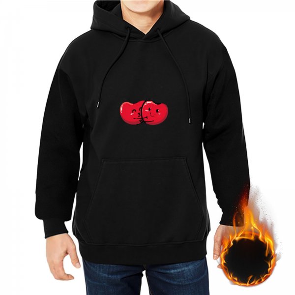 Black hoodie with kissing cartoon cherries graphic