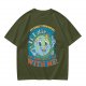 Olive t-shirt with cartoon earth 'friendly reminder' print