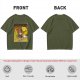 Olive T-shirt with Cartoon Bear Costume Figure in Flames Art