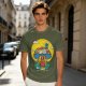Olive T-Shirt with Trippy Mushroom House Graphic Design