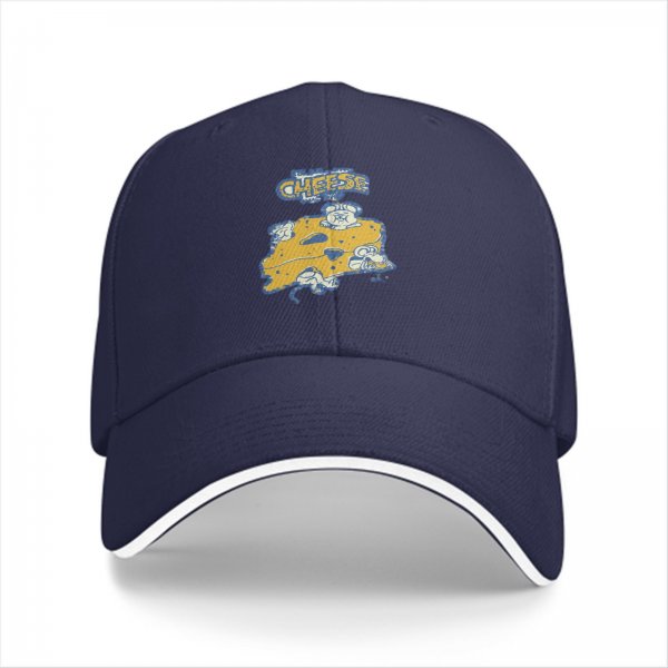 Black baseball cap with cheese and mice graphic print